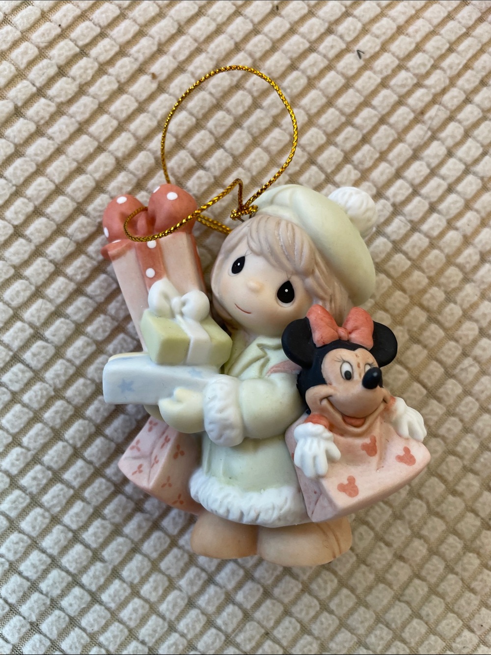 Precious Moments Girl with Minnie Mouse Holiday Ornament - Pastel Pink & Cream